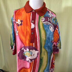 Vintage Jams World Mens Edition Floral Colorful 3 Button Polo Shirt Size Large